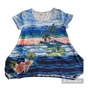 Palm Grove Women's XL Embellished Short Sleeve Palm Tree Nautical Beach Shirt